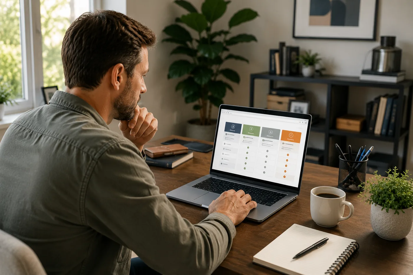 A homeowner comparing pest control options on a laptop