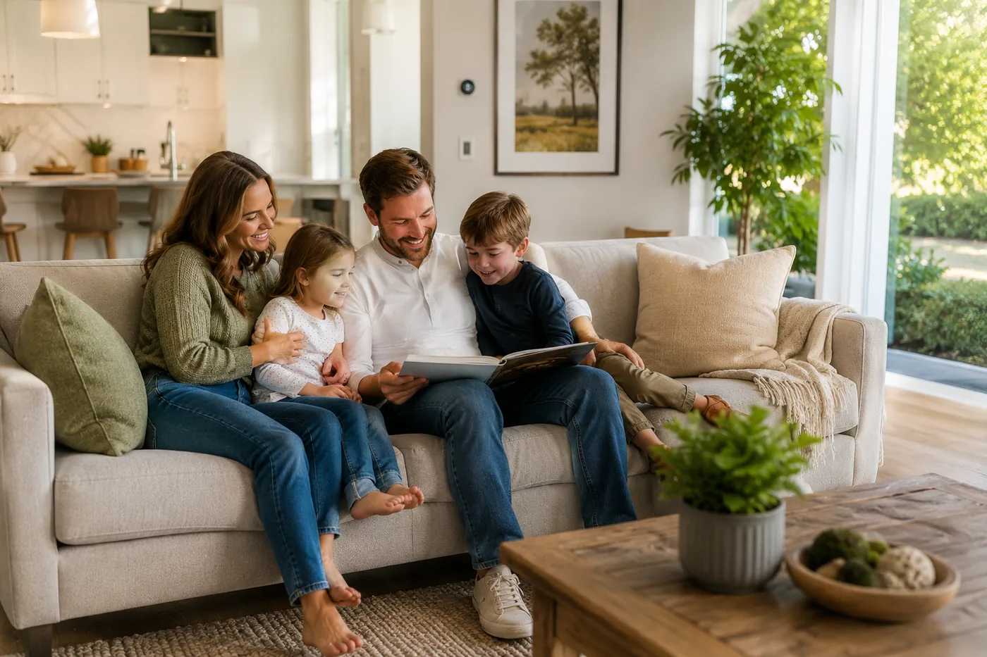 A family relaxing at home, free of pests
